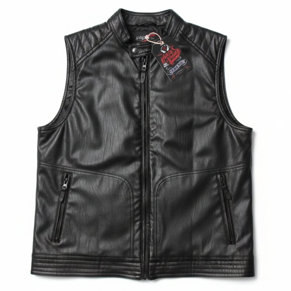 NWT Brad Paisley Moonshine Spirit Black Faux Leather Vest Boot Barn Men’s M - Picture 3 of 8
